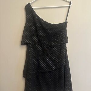 Ava & Aiden Black One-Shoulder Metallic Dot Tiered Dress Size M NWT